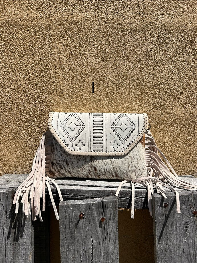Top Notch Accessories Beige Cowhide Purse With Leather Embossed Flap 3072BG