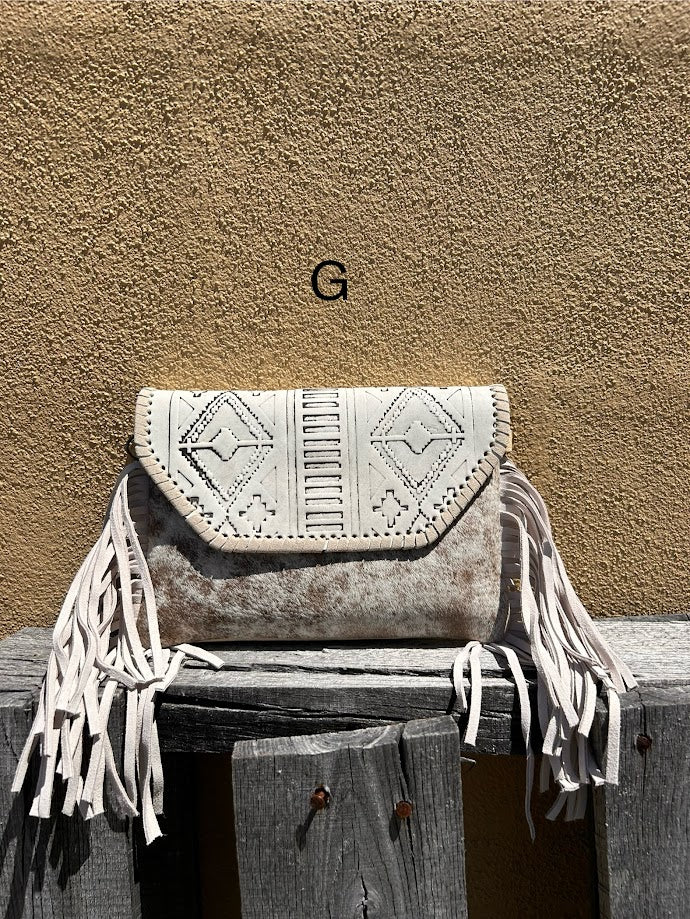Top Notch Accessories Beige Cowhide Purse With Leather Embossed Flap 3072BG