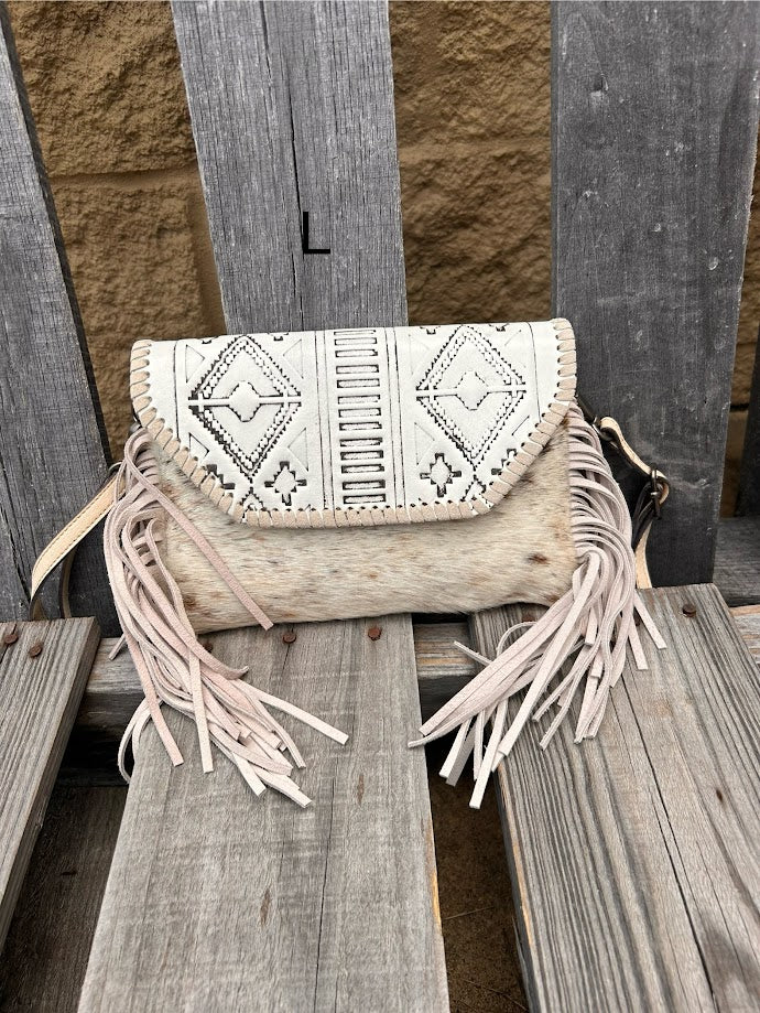 Top Notch Accessories Beige Cowhide Purse With Leather Embossed Flap 3072BG