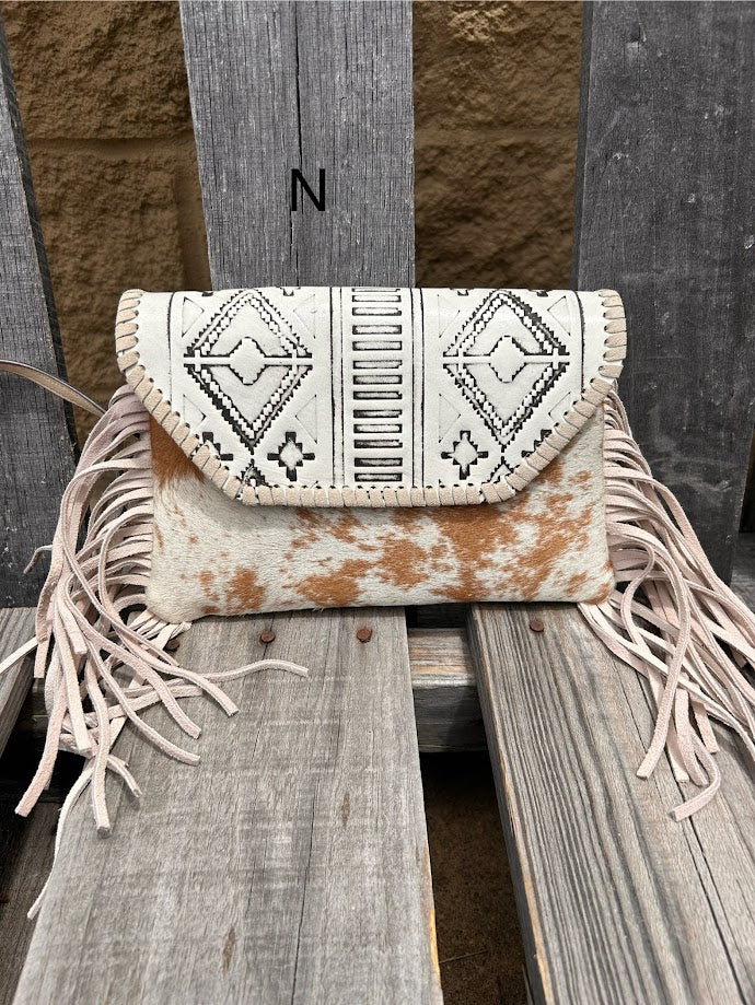 Top Notch Accessories Beige Cowhide Purse With Leather Embossed Flap 3072BG