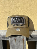 Navy Veteran Green Velcro Patch Trucker Cap