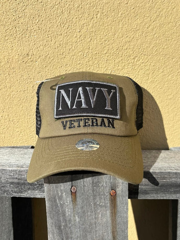 Navy Veteran Green Velcro Patch Trucker Cap