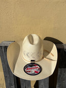 American Hat Company straw hat with a Minnick crown and a 4 1/4-inch Cool Hand Luke brim, top view.