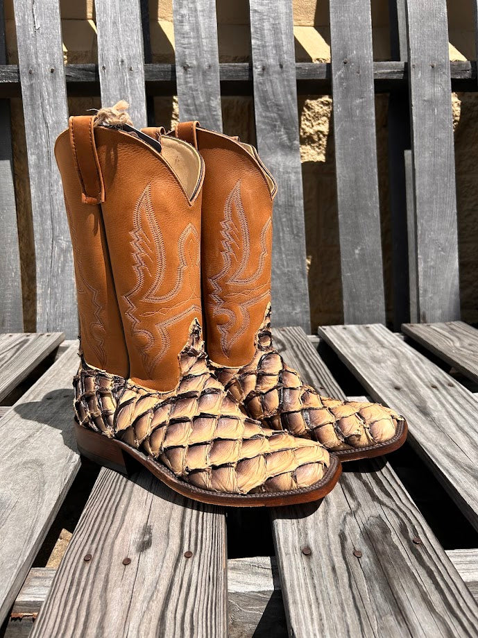 Men's Anderson Bean 12-inch shaft tan lines big bass square toe cowboy boots.