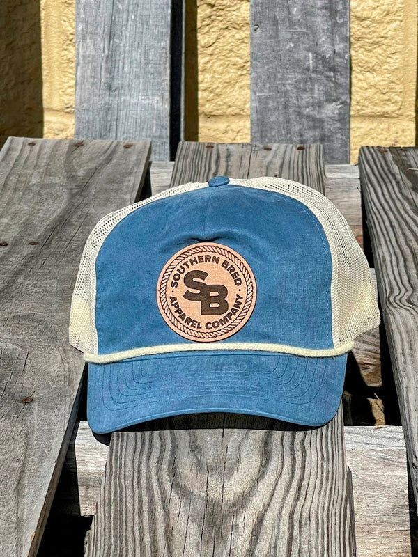 Southern Bred Cattle Company Logo Natural Leather Patch Richardson 939 Snap Back Cap Legion Blue