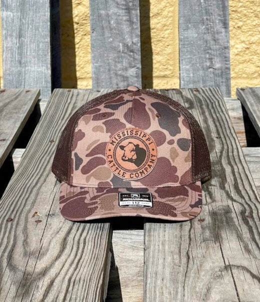 Mississippi Cattle Company "MCC #11" Caramel Leather Patch Richardson 112PFP Adjustable Snap Back Cap In Bark Duck