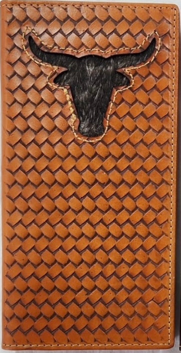Top Notch Accessories 60106-3L.BR Light Brown Basketweave w/Longhorn Hair-On Inlay Wallet