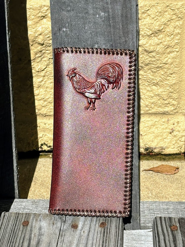 Top Notch Accessories 6200BR Brown Embossed Rooster With Whip Stitched Border Tall Wallet