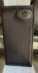 Zep-Pro University of Georgia Bulldogs Brown “Crazy Horse” Leather Tall Wallet. front view
