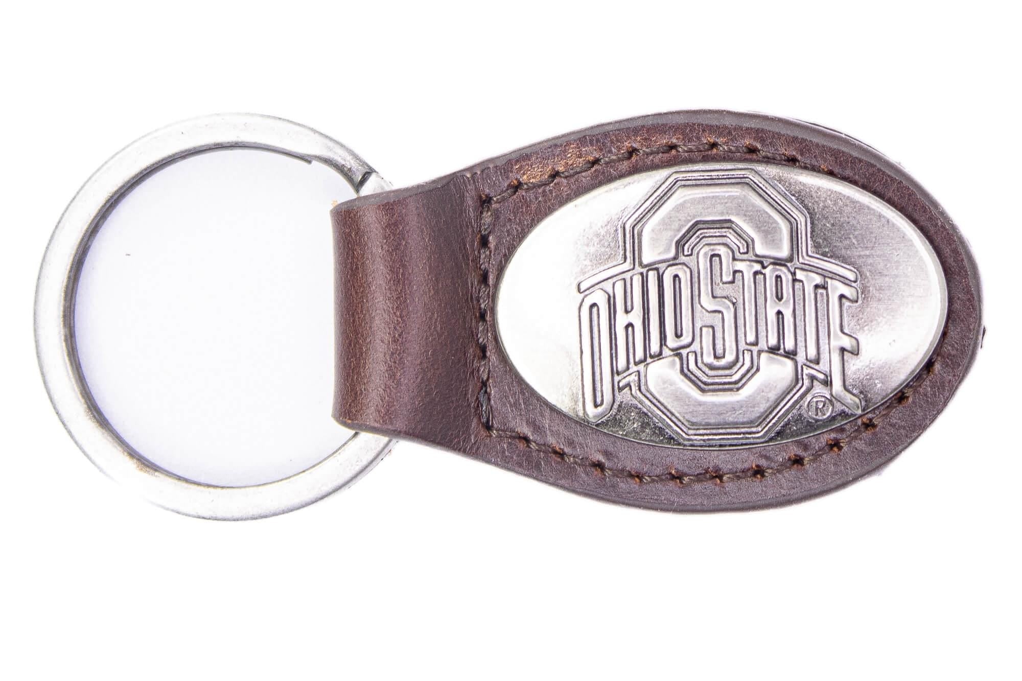 Zep-Pro OHIO STATE BUCKEYES Small Oval "Crazy Horse" Leather Concho Key Chain with Ohio State logo concho front view