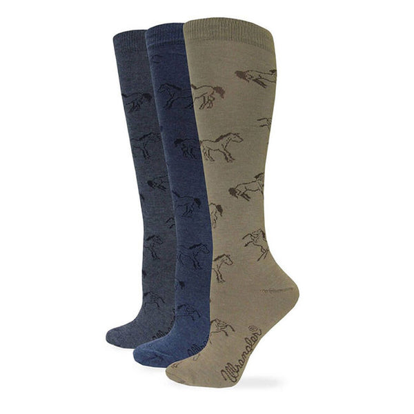 Ladies Wrangler 9413 Charcoal or Taupe Horse Pattern Crew Socks 1 Pair