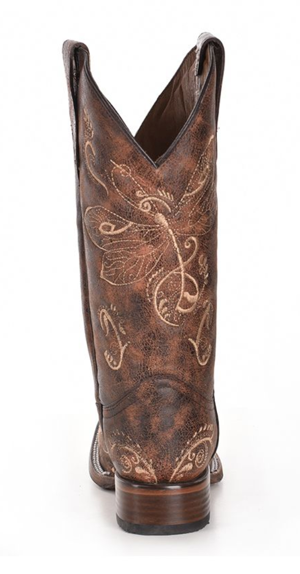 Women's Circle G by Corral 11" Brown Bone Dragonfly Embroidery Square Toe