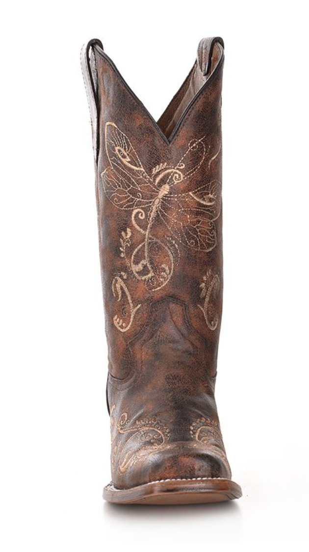 Women's Circle G by Corral 11" Brown Bone Dragonfly Embroidery Square Toe