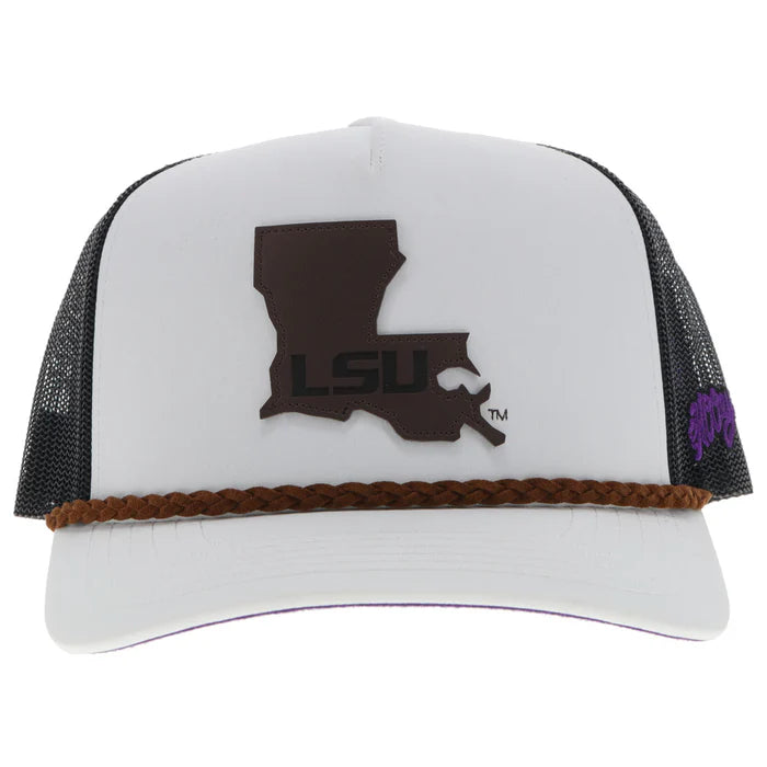 Hooey 7285T-WHBK Louisiana State University White & Black Trucker Cap with Brown LSU Patch