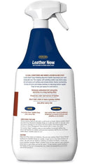 Back view of bottle of Leather New liquid glycerine saddle soap showing label information.