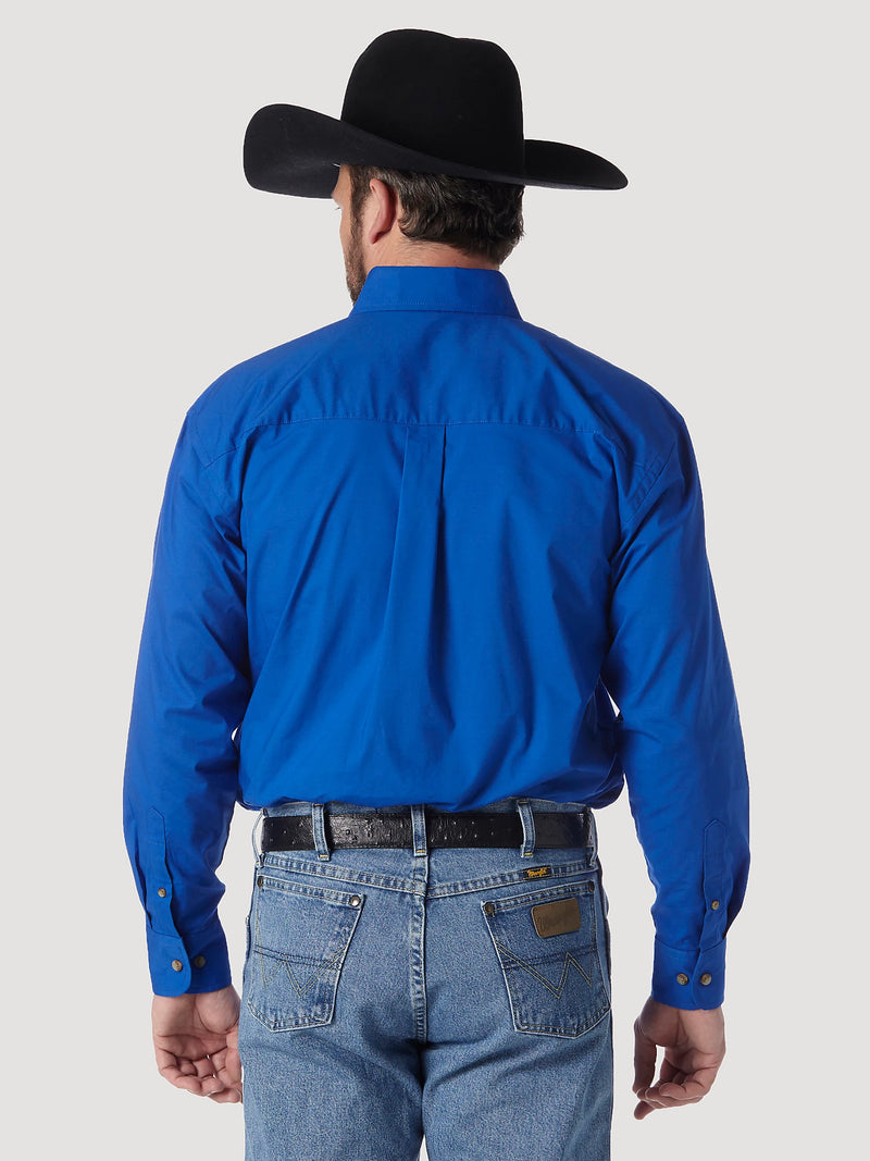 Men's Wrangler 112345803 George Strait Royal Blue Long Sleeve Stretch Button Up Shirt