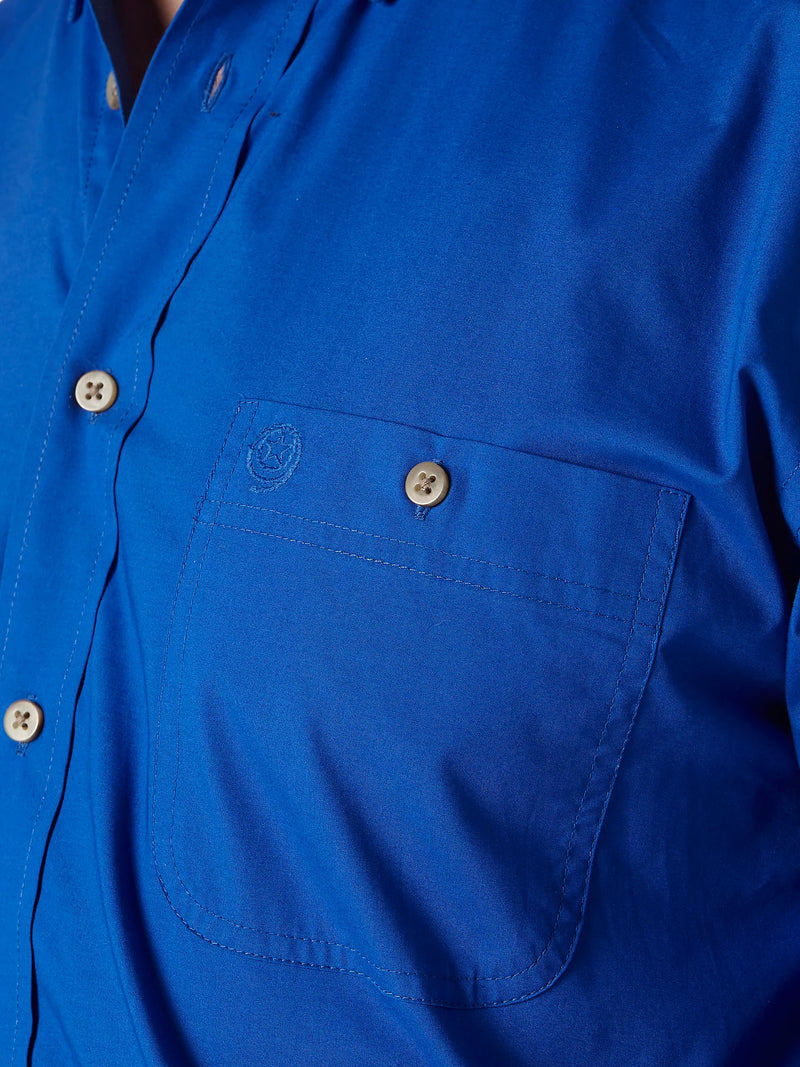 Men's Wrangler 112345803 George Strait Royal Blue Long Sleeve Stretch Button Up Shirt