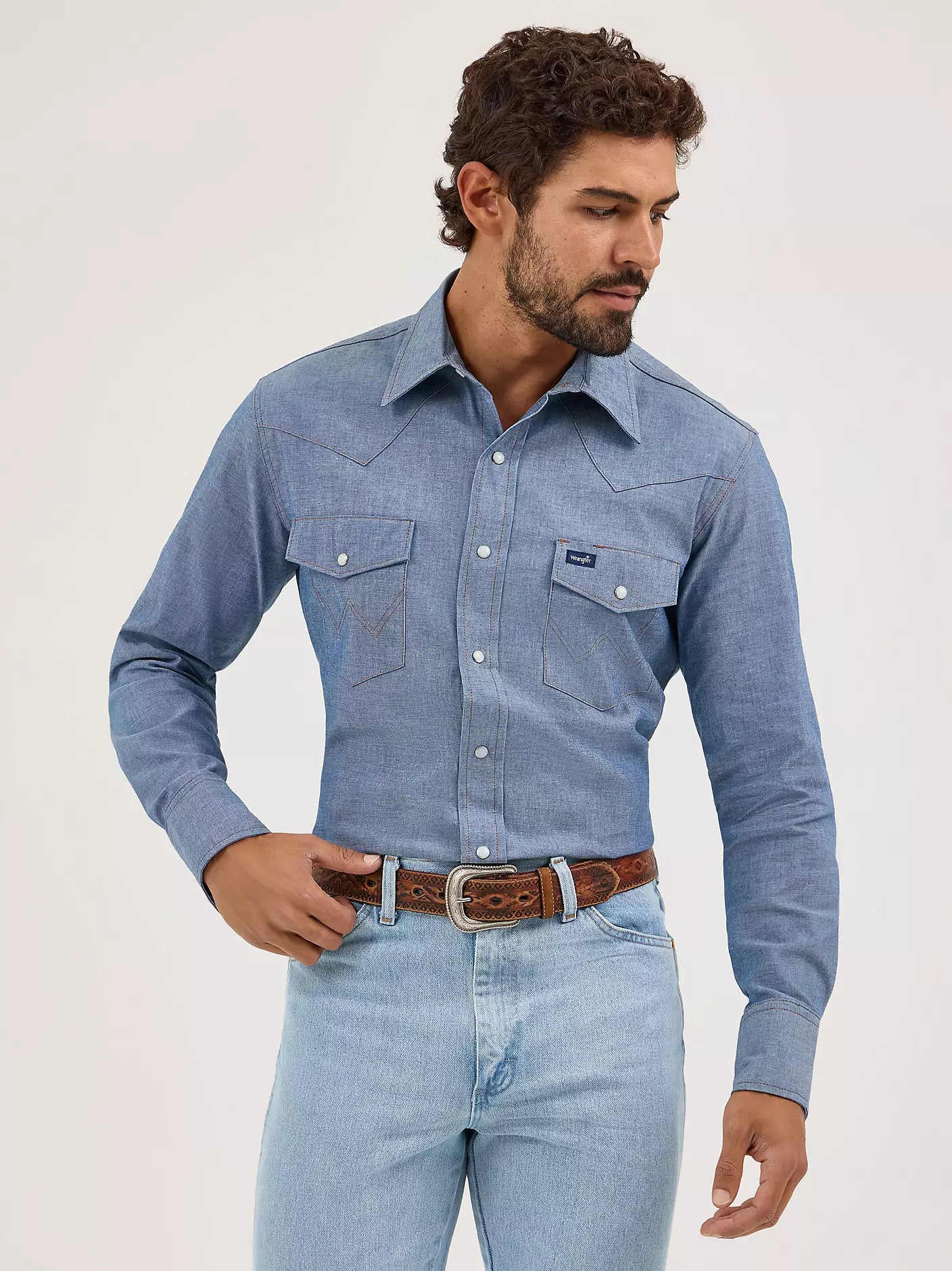 Men's Wrangler Cowboy Cut Long Sleeve Western Snap Chambray Work Shirt