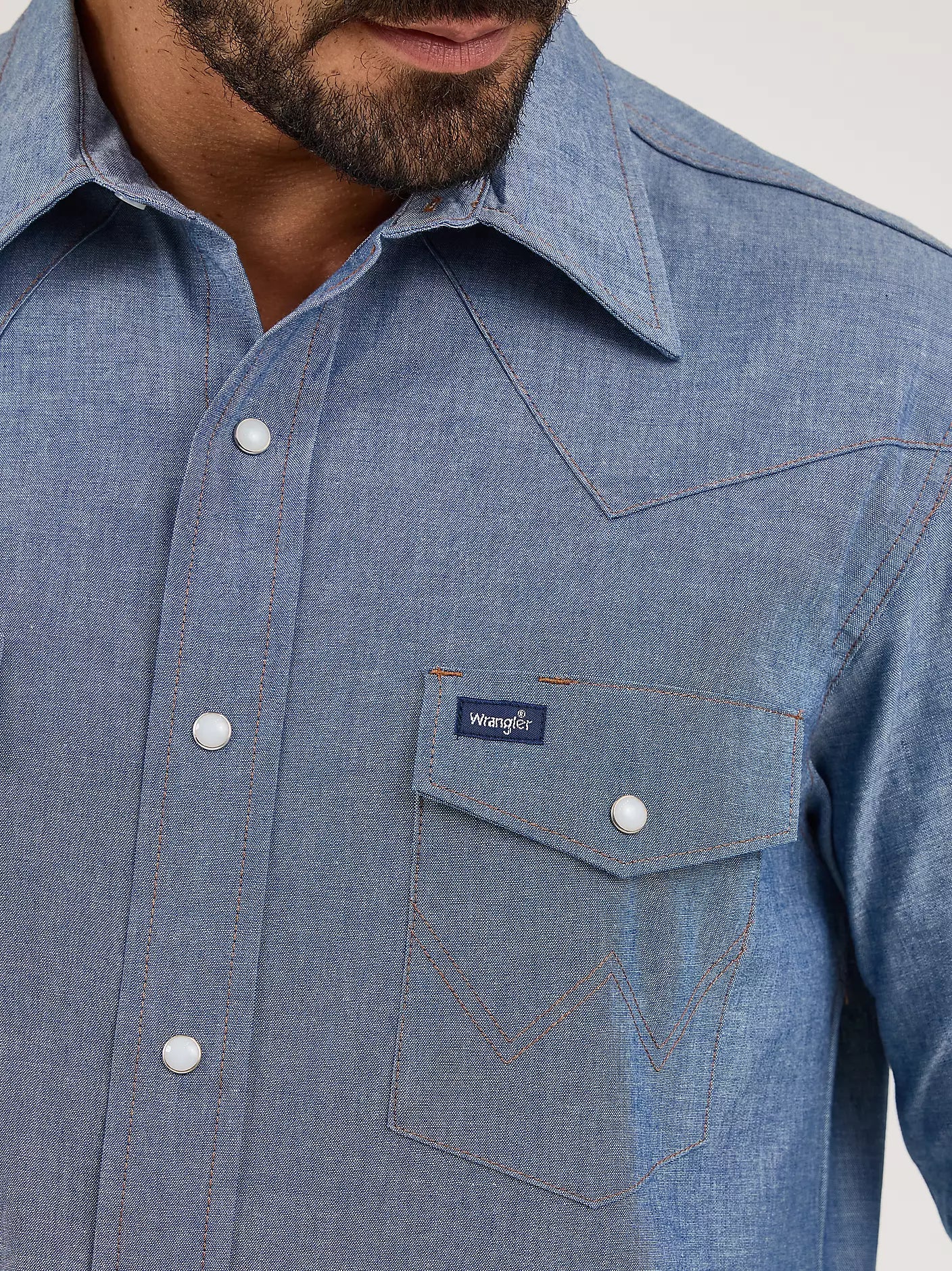 Men's Wrangler Cowboy Cut Long Sleeve Western Snap Chambray Work Shirt