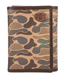 Old School Camo print and features the school’s official logo, proudly displayed on the front upper right corner. The metal concho emblem has an antique copper finish which perfectly accents this unique wallet.