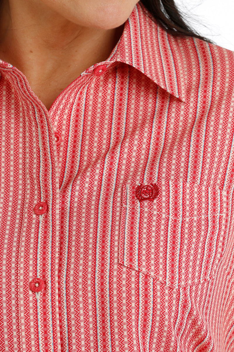 Women's Cinch MSW9163023 Arenaflex Red Spread Collar Western Shirt