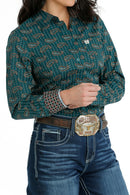 Women's Cinch MSW9164209 Teal Multi-Colored Paisley Button Down Western Shirt CLOSEOUT