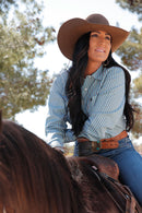 Women's Cinch MSW9164216 TENCEL Blue/Black/White Stripe Button Down Western Shirt