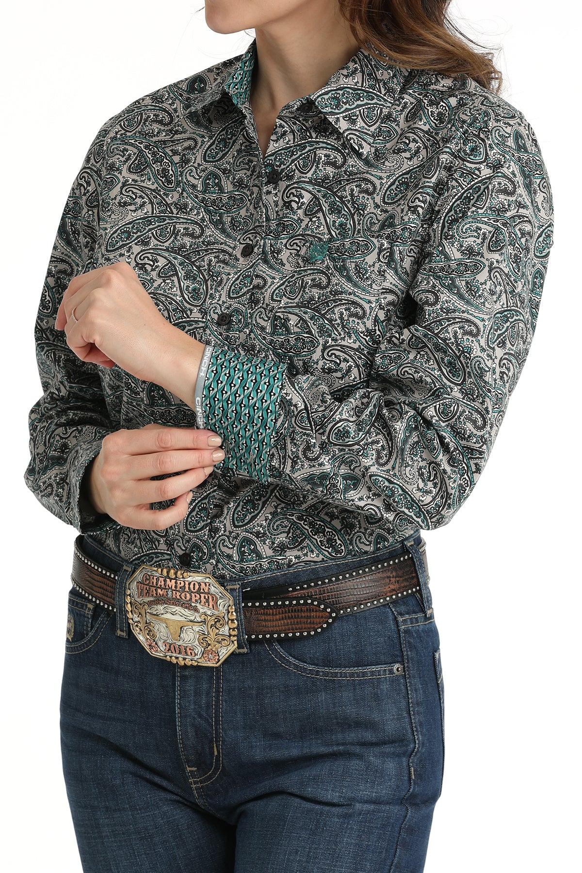 Women's Cinch MSW9164223 Gray Button Down Western Shirt CLOSEOUT