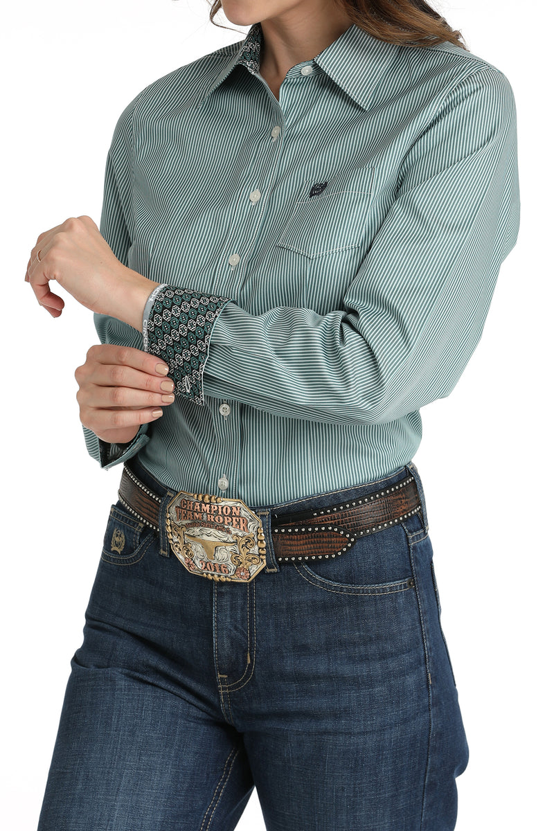 Women's Cinch MSW9164224 TENCEL Teal Button Down Western Shirt
