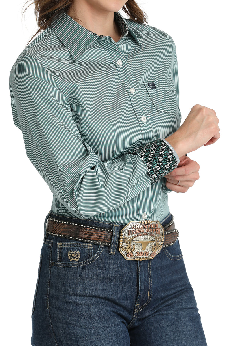 Women's Cinch MSW9164224 TENCEL Teal Button Down Western Shirt