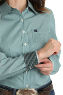 Women's Cinch MSW9164224 TENCEL Teal Button Down Western Shirt CLOSEOUT