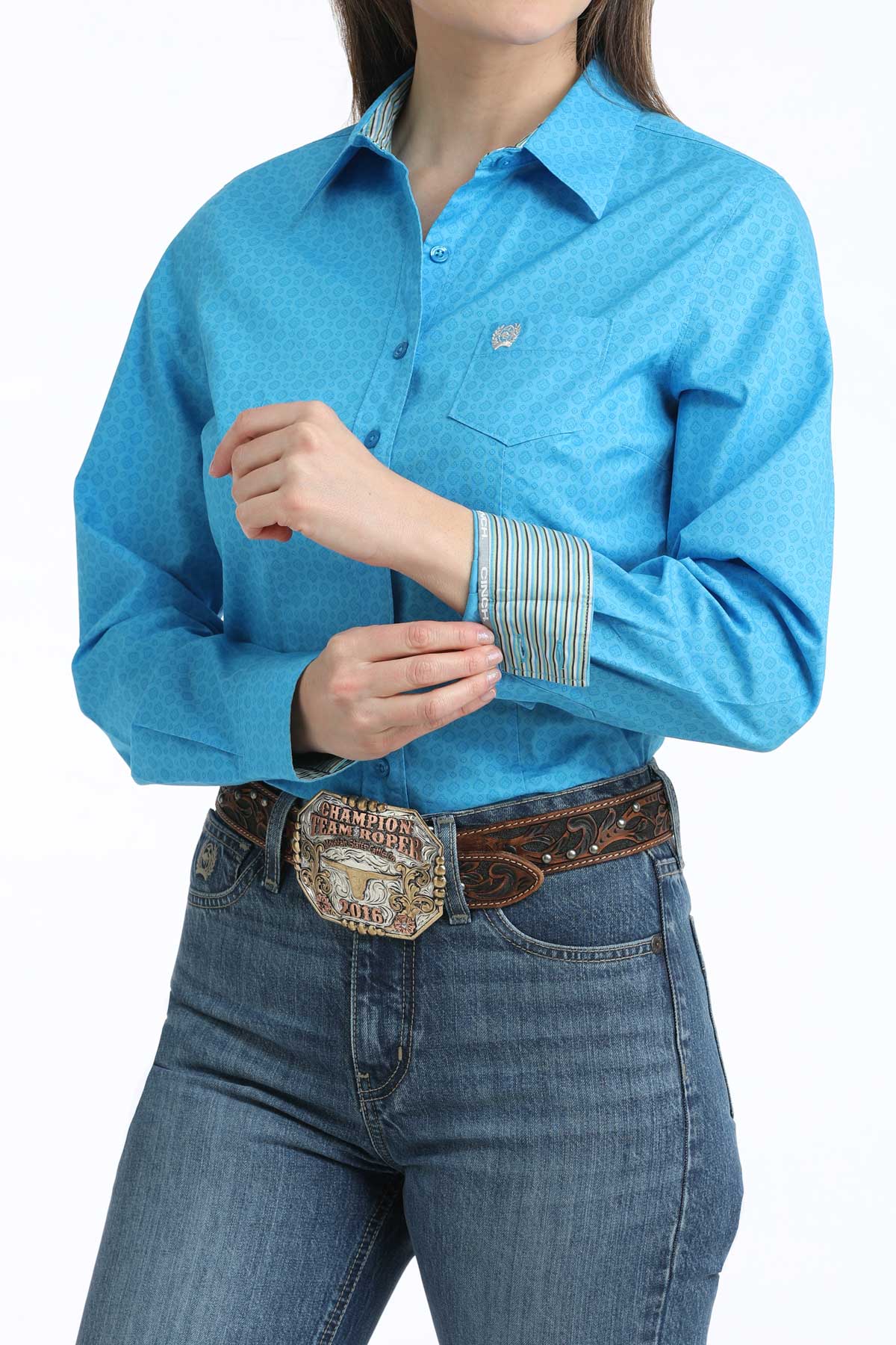 Women's Cinch Blue Print Button Down Western Shirt
