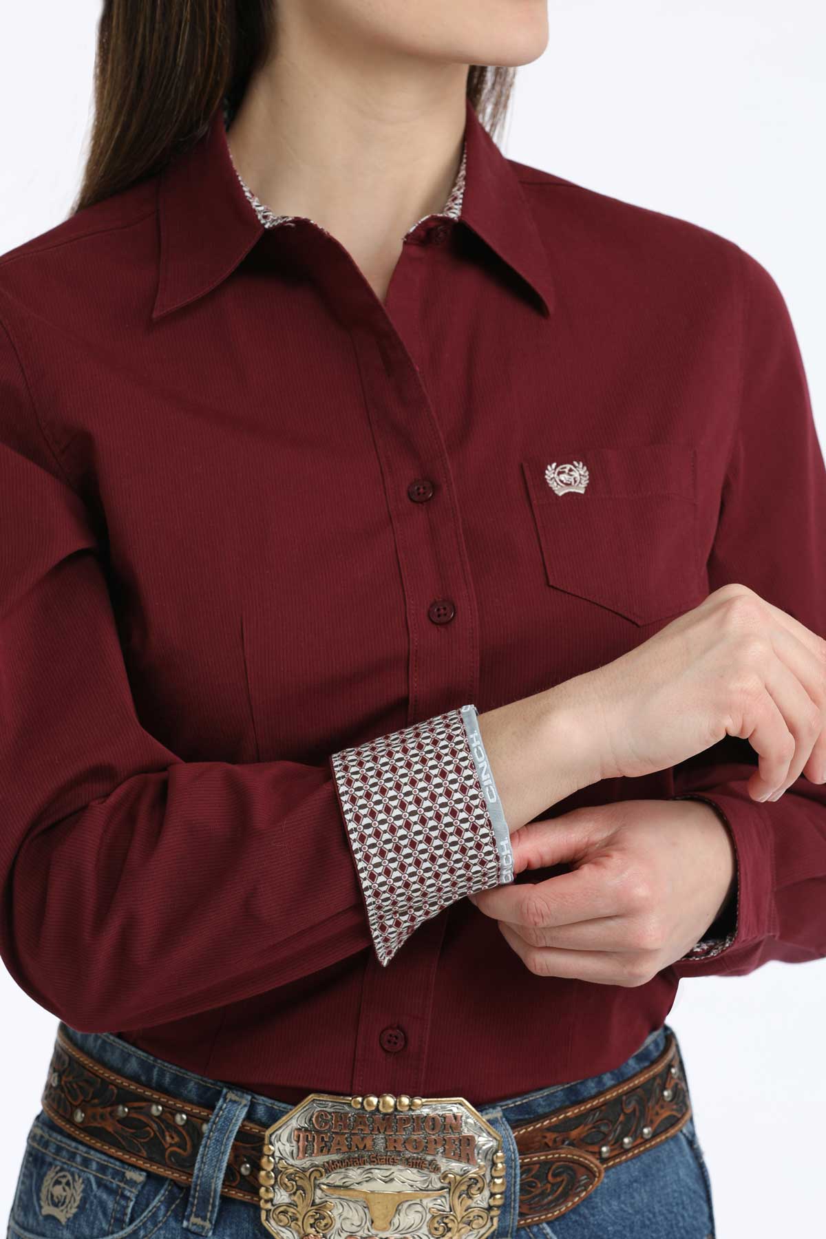 Women's Cinch Burgundy Print Button Down Western Shirt