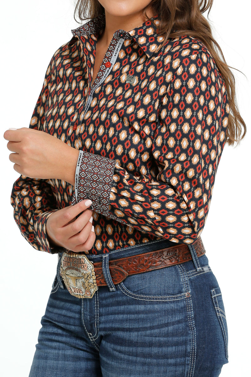 Women's Cinch MSW9165038 Navy Multi-Colored Print Button Down Western Shirt CLOSEOUT