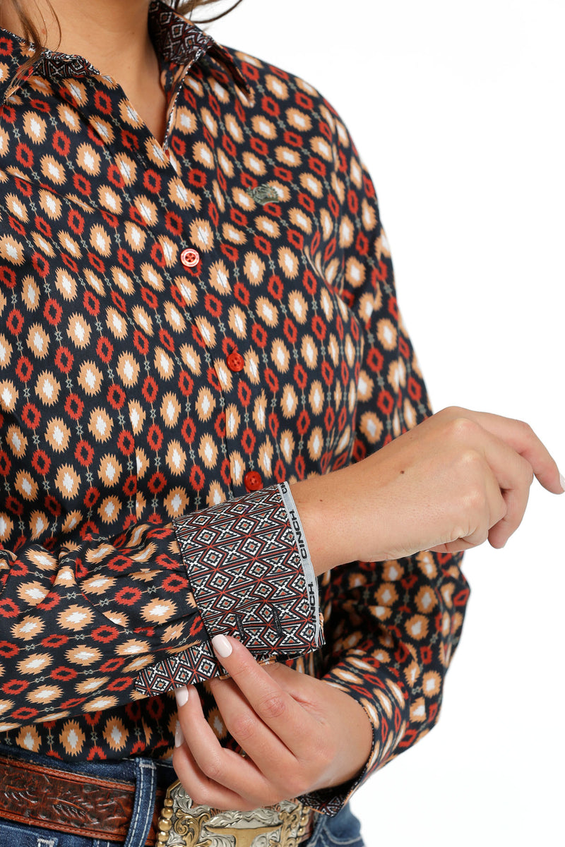 Women's Cinch MSW9165038 Navy Multi-Colored Print Button Down Western Shirt CLOSEOUT
