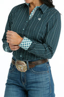 Women's Cinch MSW9165044 Blue Diamond Print Button Down Western Shirt CLOSEOUT