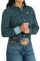 Women's Cinch MSW9165044 Blue Diamond Print Button Down Western Shirt CLOSEOUT