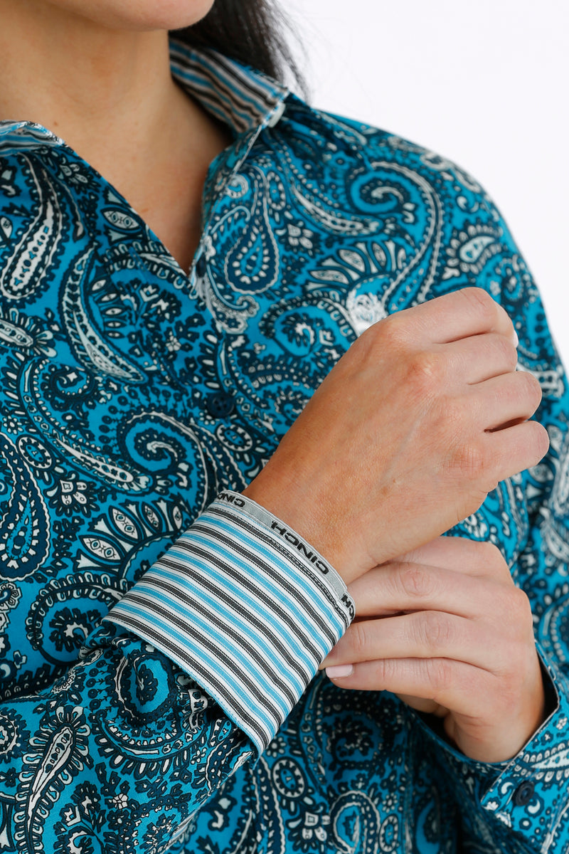 Women's Cinch MSW9165045 Blue Paisley Button Down Western Shirt