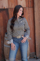 Women's Cinch MSW9165046 Olive Multi Flower Button Down Western Shirt CLOSEOUT
