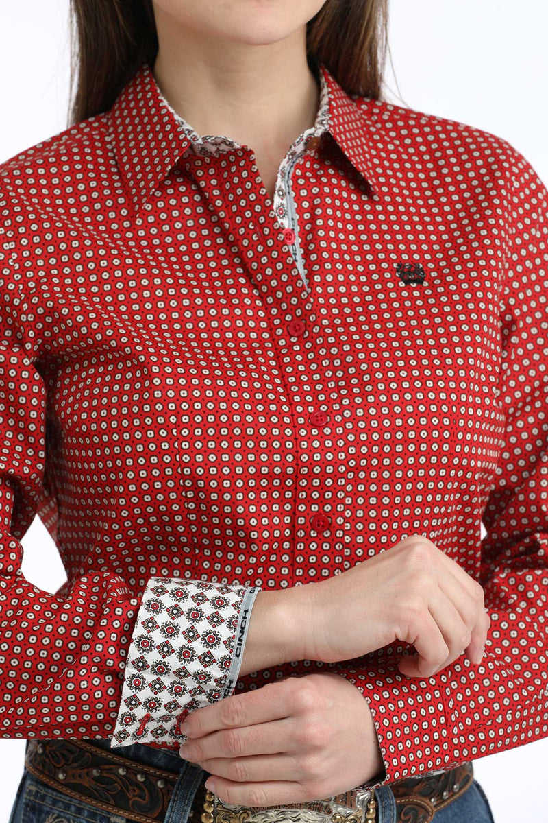 Women's Cinch Red Printed Button Down Long Sleeve Western Shirt