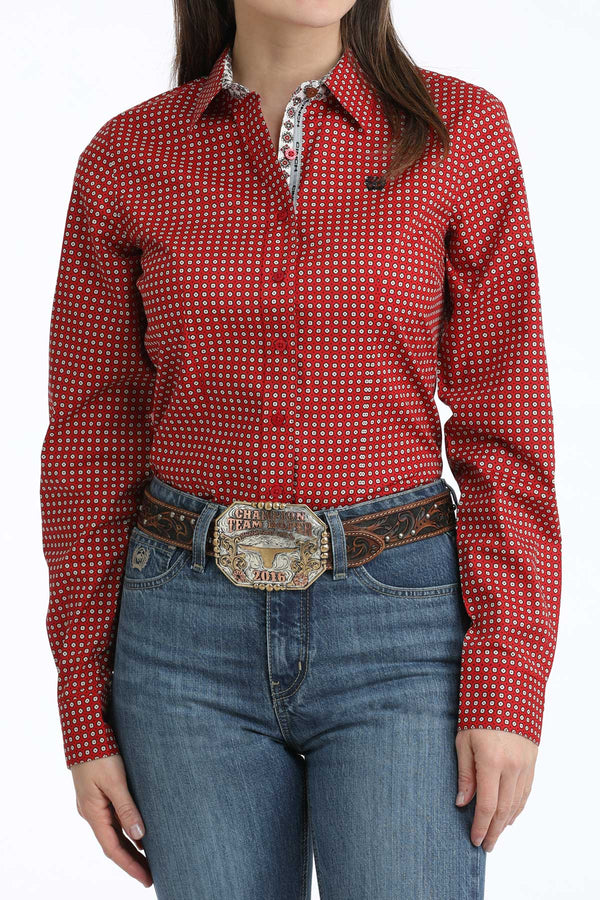 Women's Cinch Red Printed Button Down Long Sleeve Western Shirt