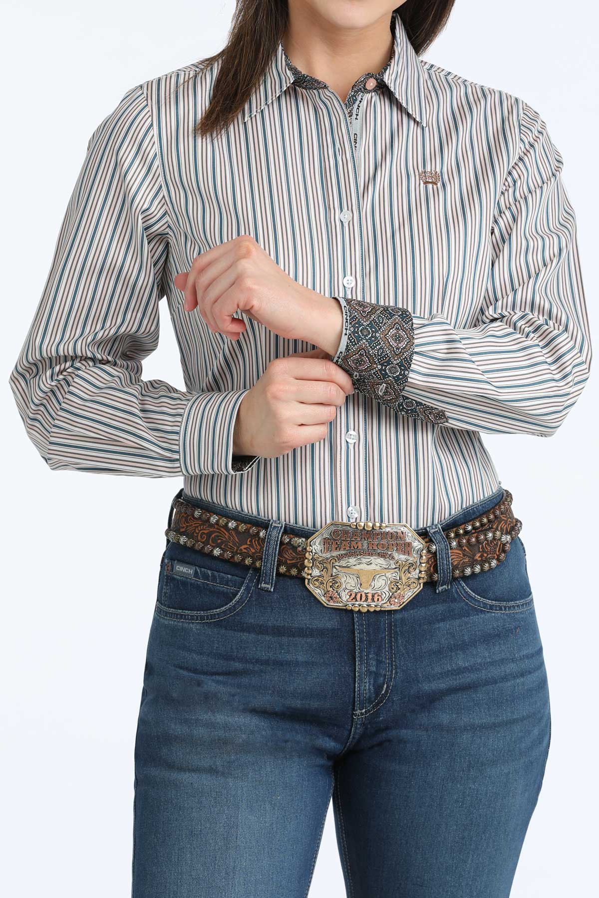 Women's Cinch White Stripe Button Down Western Shirt