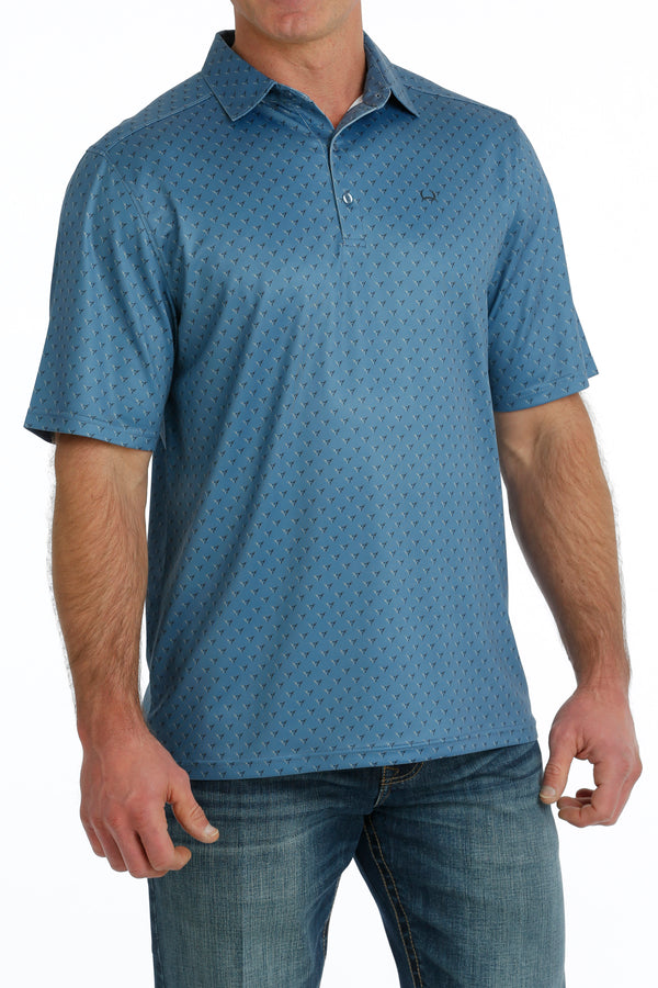 Men's Cinch MTW1863034 Short Sleeve ArenaFlex Polo in Blue Shadow Print