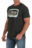 Men's Cinch crew neck tee with screen print logo on chest. Front left view.