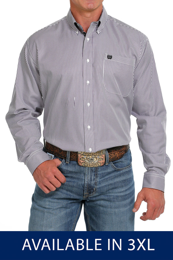 Men's Cinch MTW105639 White Stripe Tencel Button Down Long Sleeve Shirt