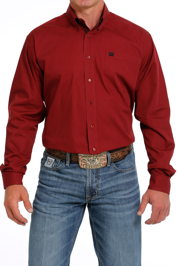 Men's Cinch MTW1105625 Red Classic Fit Solid Button Down Long Sleeve Shirt