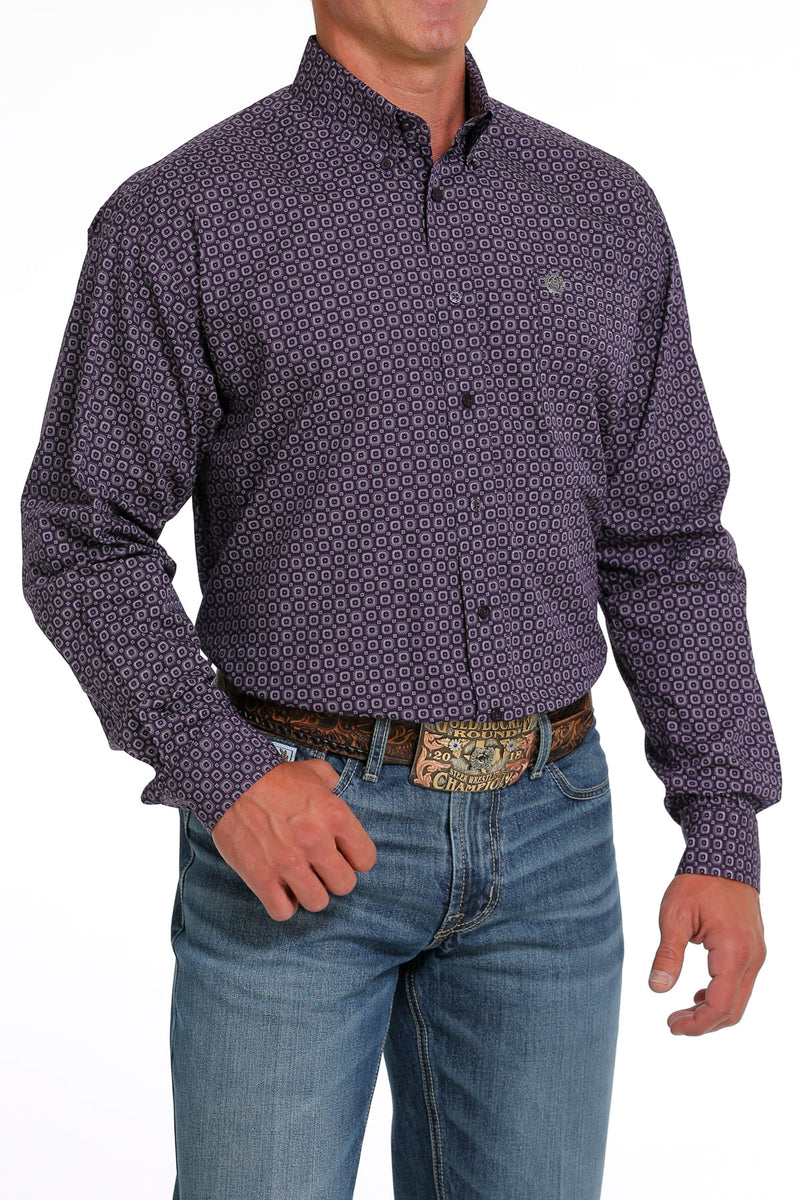 Men's Cinch MTW1105640 Purple Print Button Down Long Sleeve Shirt