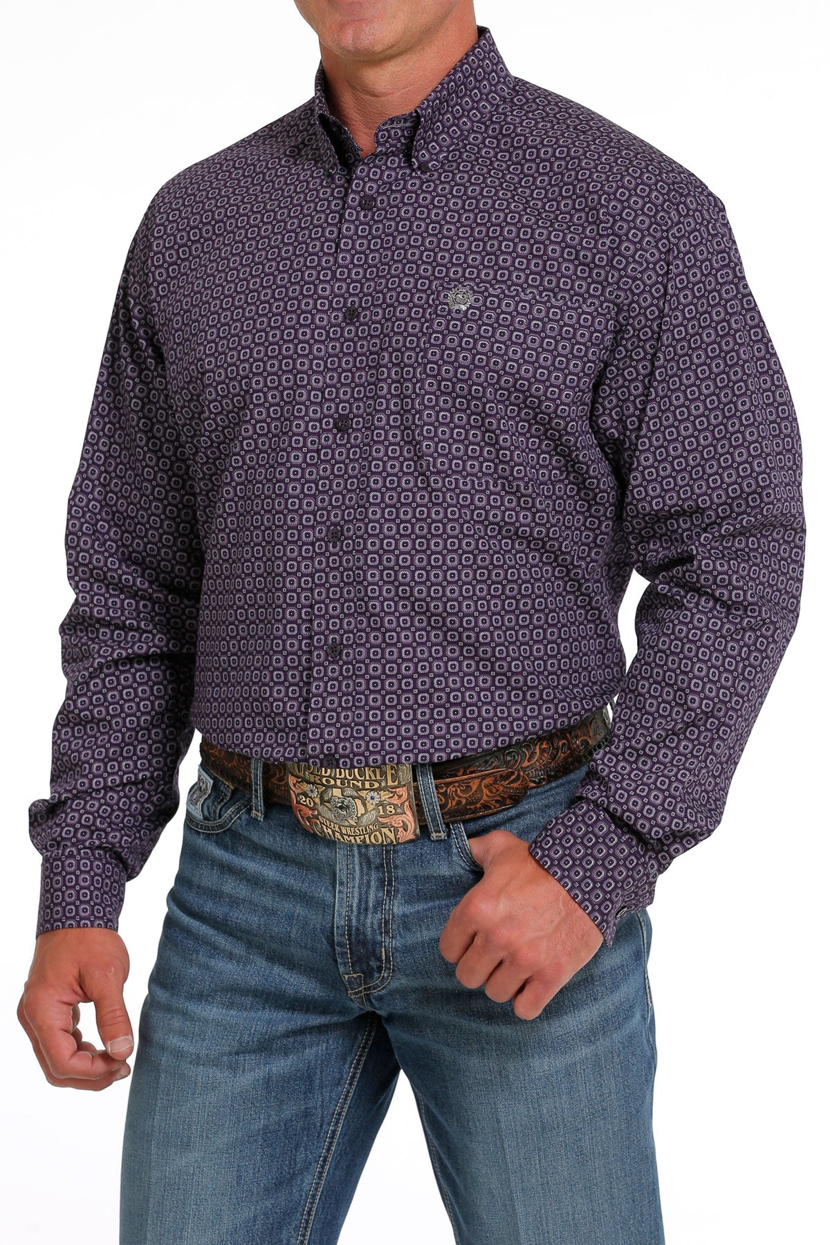 Men's Cinch MTW1105640 Purple Print Button Down Long Sleeve Shirt