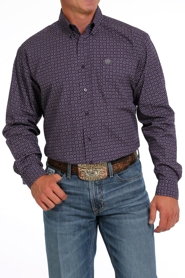 Men's Cinch MTW1105640 Purple Print Button Down Long Sleeve Shirt