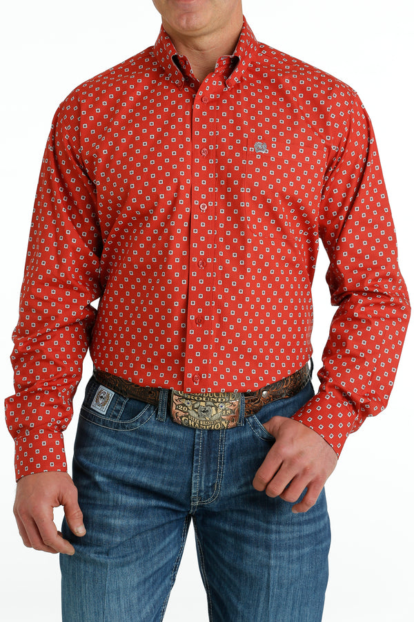 Men's Cinch MTW1105651 Red Print Button Down Long Sleeve Shirt